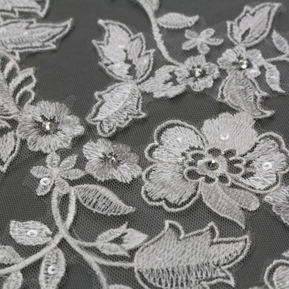 Floral Embroidered Lace Bridal Veil Rhinestones 120" X 90" - Ivory