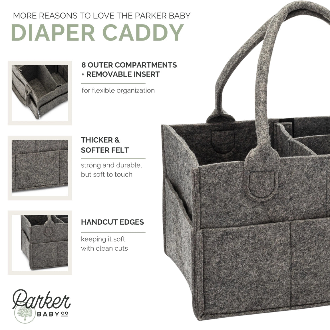 Parker Baby Co. Felt Diaper Caddy Organizer – Peppercorn