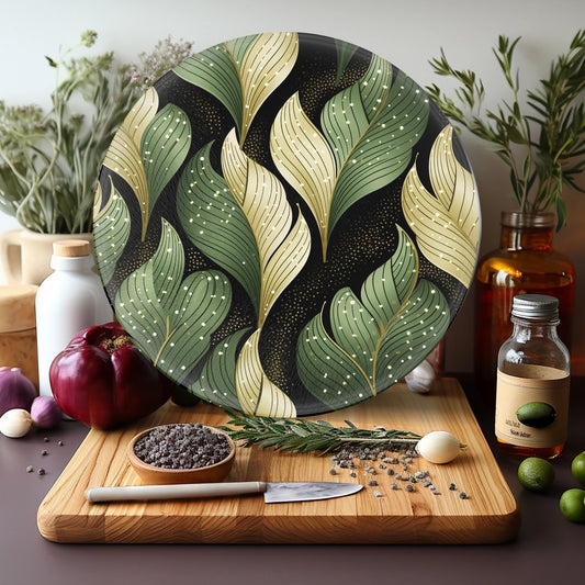 Leaves Round Tempered Glass Cutting Board