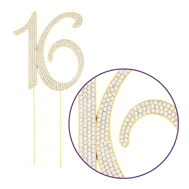 Sweet Sixteen 16 Gold Crystal Cake Topper
