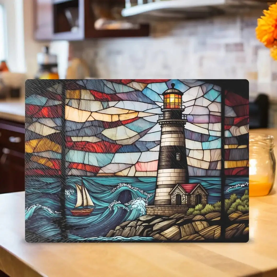 Lighthouse Scene Tempered Glass Cutting & Serving Board