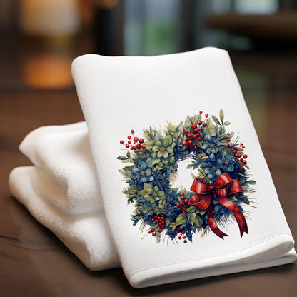 Winter Holiday Wreath Fingertip Towel