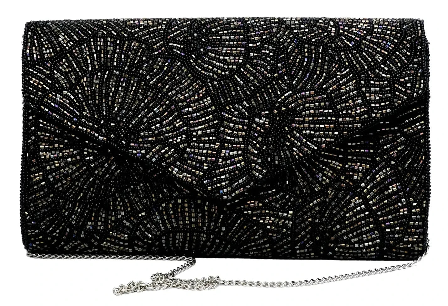 Black Shell Beaded Clutch Handbag