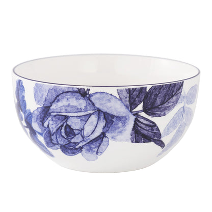 Blue Floral Rose Bone China Dinnerware Set, 16 Piece