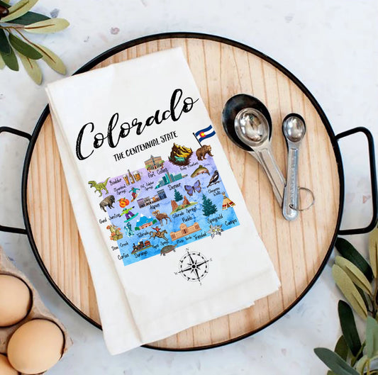 Colorado State Map Souvenir Flour Sack Tea Towel