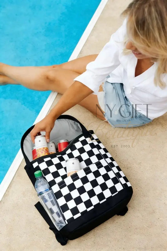 Cooler Backpack - Black and White Checkered (Pre-Order Avail Feb 10) Beach Towel