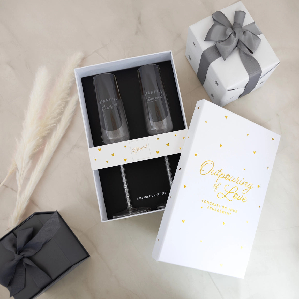 Engaged - Gift Boxed 7 oz Glass Toasting Flute Set - NY Gift Boutique