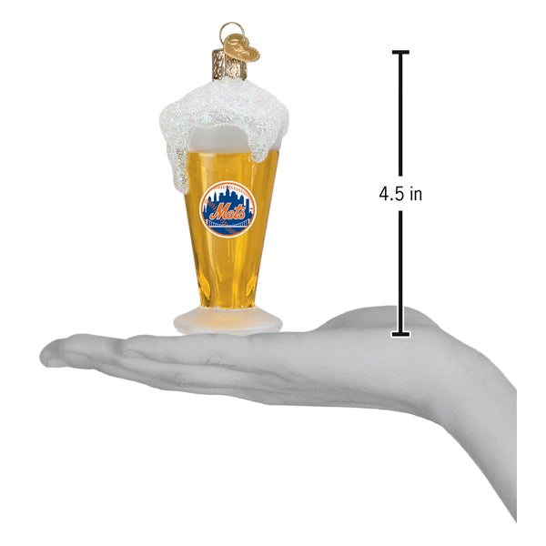 Mets Glass of Beer Blown Glass Ornament