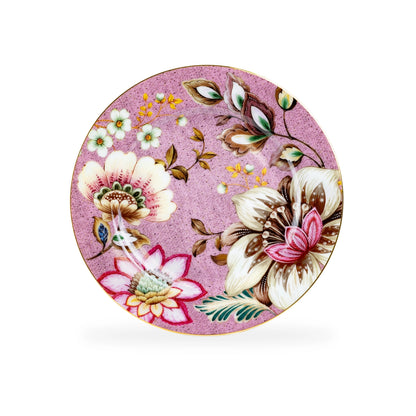 Peacock Lotus Garden Pink Porcelain Dessert Plate Set of 4
