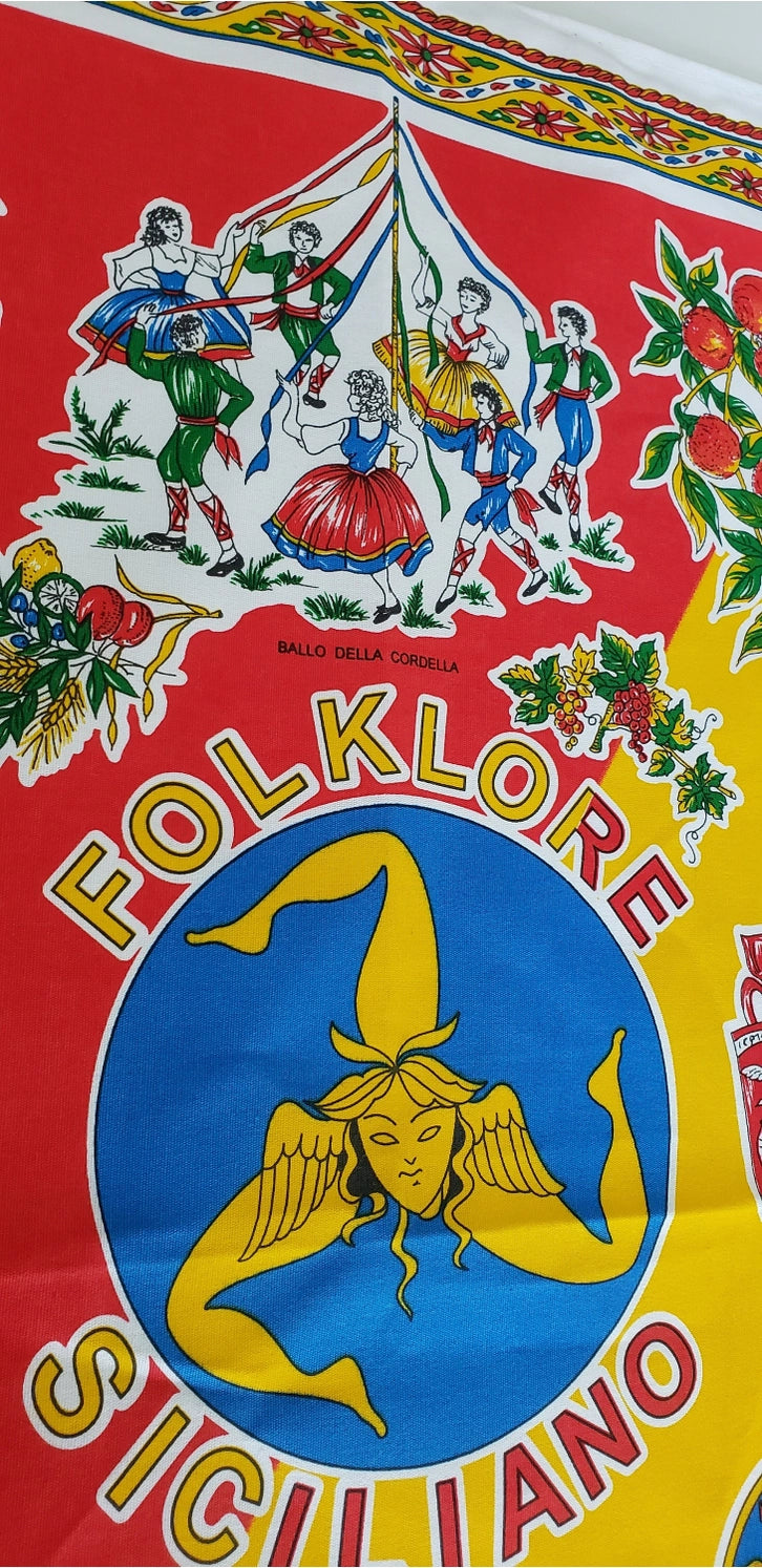 Sicilian Folklore Cotton Tea Towel Made in Italy