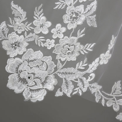 Floral Vine Embroidered Lace Bridal Veil 42" X  72"- Ivory