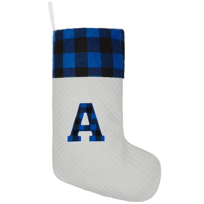 Blue Plaid Monogram Christmas Stocking