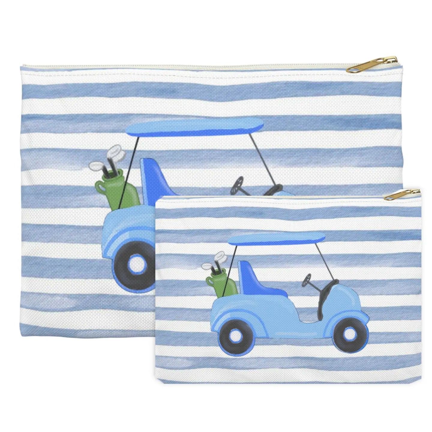 Blue Stripes with Blue Golf Cart Canvas Pouch
