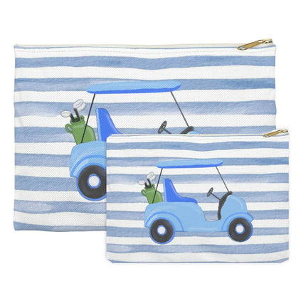 Blue Stripes with Blue Golf Cart Canvas Pouch