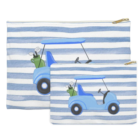 Blue Stripes with Blue Golf Cart Canvas Pouch