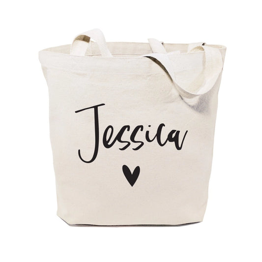 Personalized Name Heart Canvas Tote Bag
