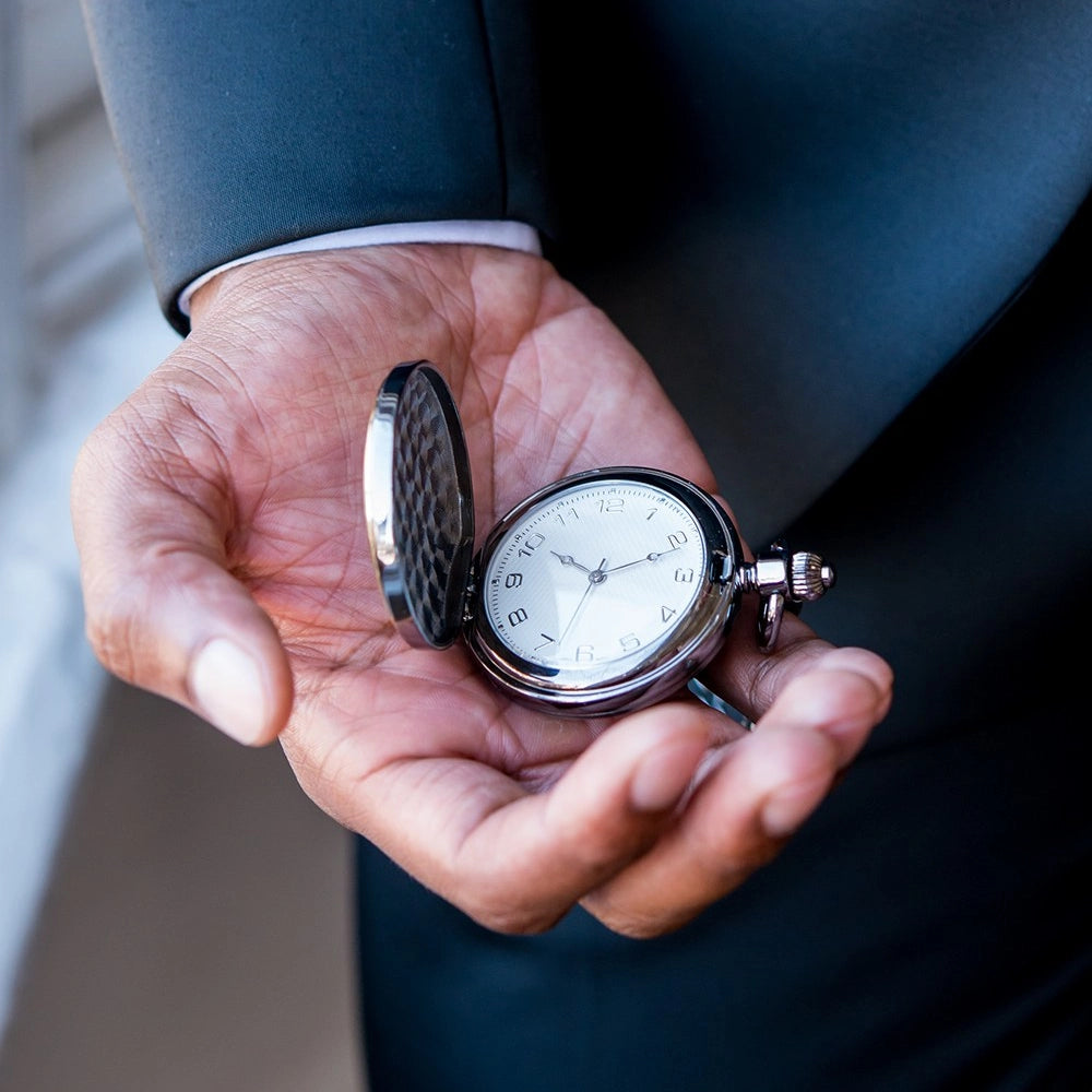 Gold Frame Gunmetal Pocket Watch & Fob