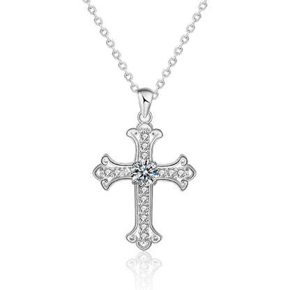 Moissanite Cross Pendant Necklace in 925 Sterling Silver