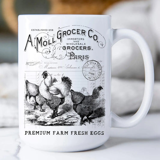 Vintage French Chickens 15 oz Coffee Mug