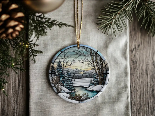 Winter Scene Ceramic Disc Ornament