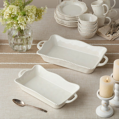 Perlette Cream Medium Rectangular Baker 14in X 8.75in