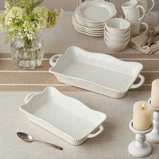 Perlette Cream Medium Rectangular Baker 14in X 8.75in
