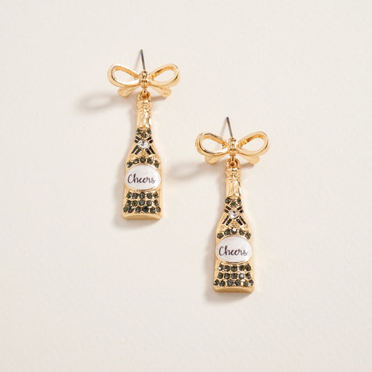 Cheers Champagne Rhinestone Bow Post Earrings