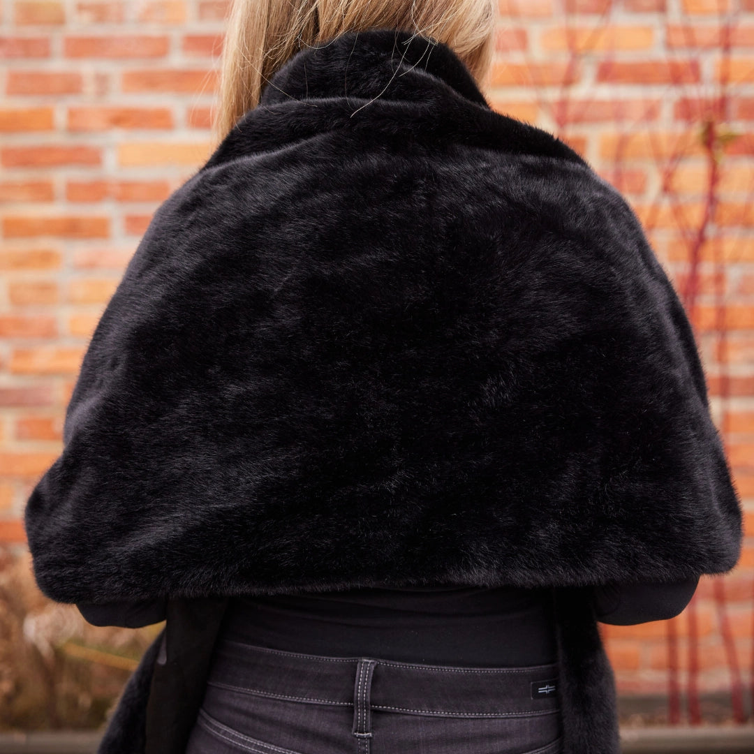 Black Faux Fur Shawl- Waterproof Satin Lining