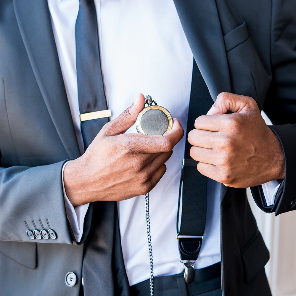 Gold Frame Gunmetal Pocket Watch & Fob