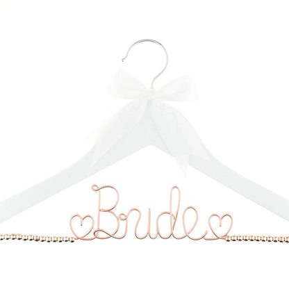 Bride Wedding Dress Hanger - White with Rose Gold Beads
