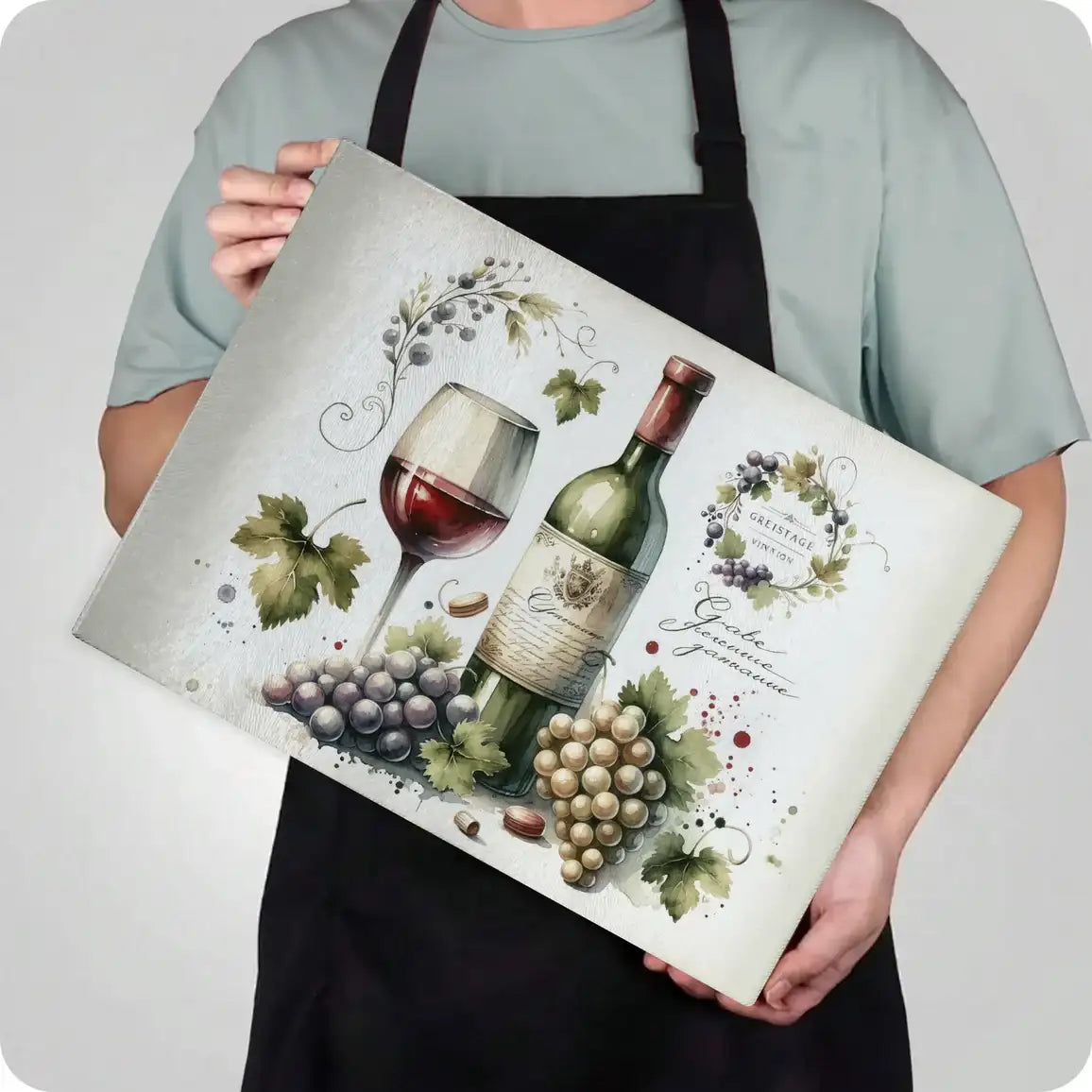 Red Wine & Grapes Tempered Glass Cutting & Serving Board - Thumbnail 5