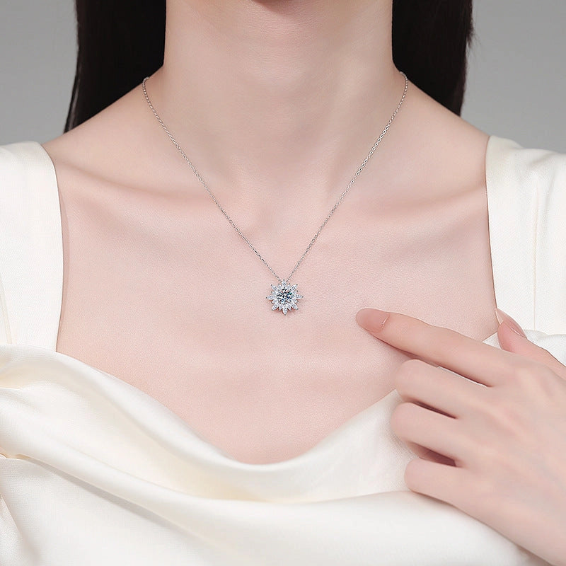 Moissanite Sunflower Pendant Necklace in 925 Sterling Silver