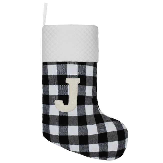 Black & White Plaid Monogram Christmas Stocking