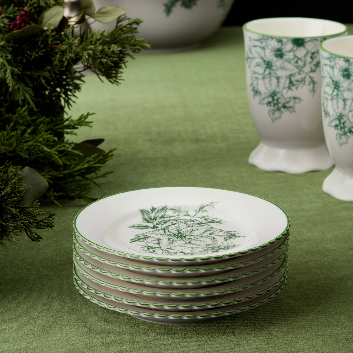 Winter Evergreen Canape Plates Set of 6