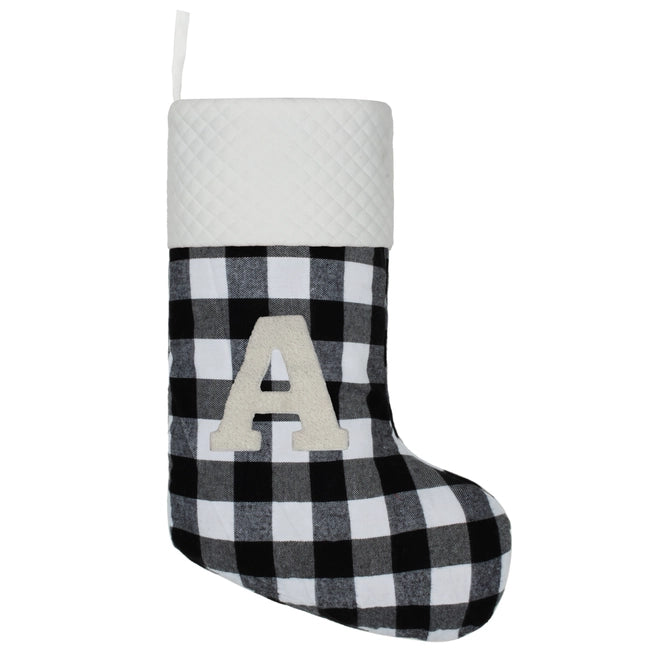 Black & White Plaid Monogram Christmas Stocking