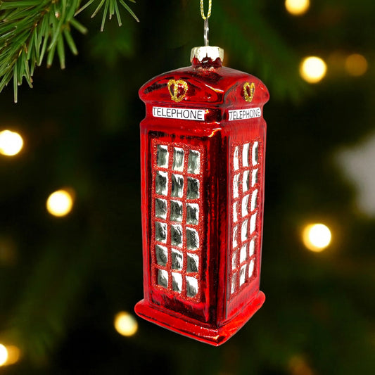 Red Telephone Booth Glass Ornament