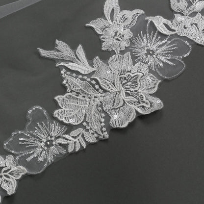 Floral Embroidered Lace Bridal Veil 30" X 60" - Ivory