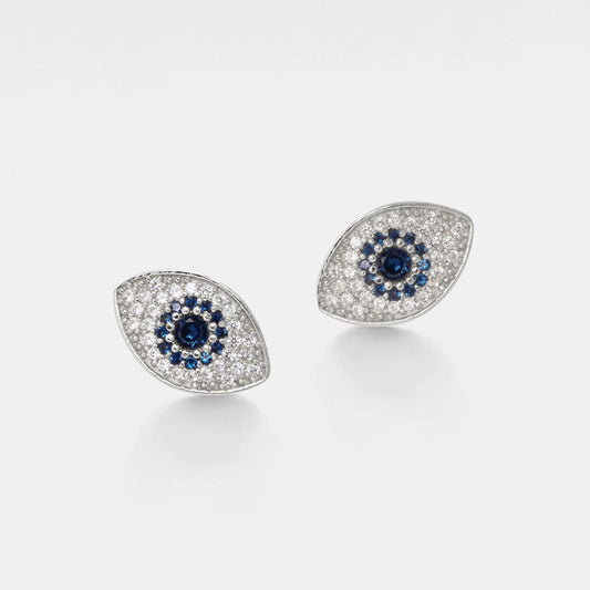 Blue Evil Eye Stud Earrings in 925 Sterling Silver
