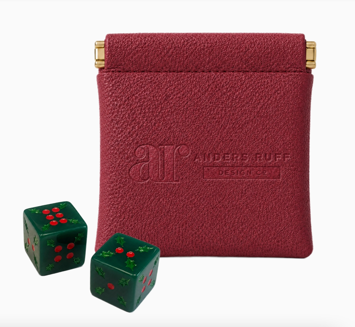 Dear Santa Christmas Mahjong dice with cranberry storage pouch by Anders Ruff Design Co.