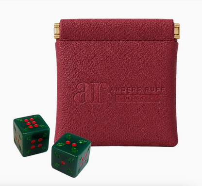 Dear Santa Christmas Mahjong dice with cranberry storage pouch by Anders Ruff Design Co.