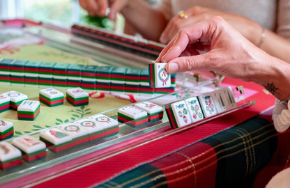 Dear Santa Christmas Mahjong tile set by Anders Ruff being played during a festive holiday Mahjong game.