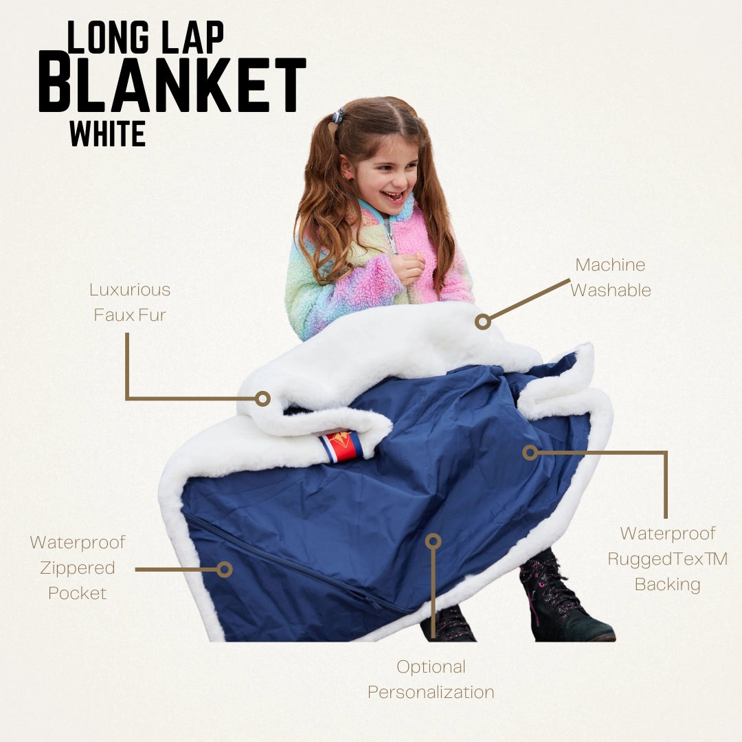 USA White Long Lap Faux Fur Blanket- Waterproof Backing