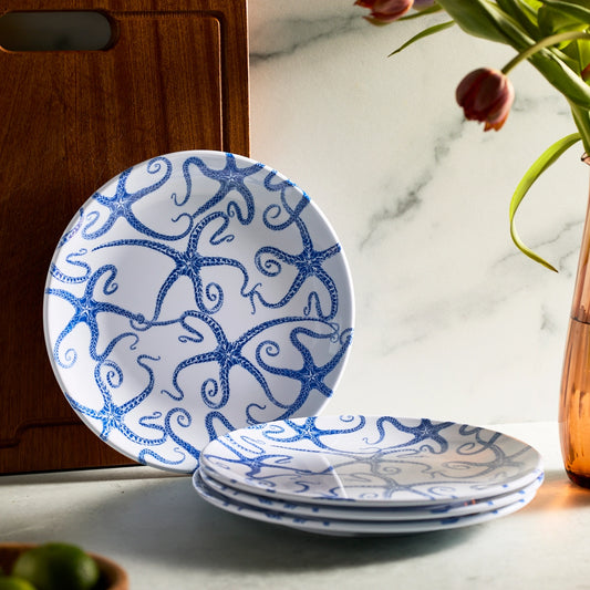 Starfish Melamine Dinner Plates, Set of 4