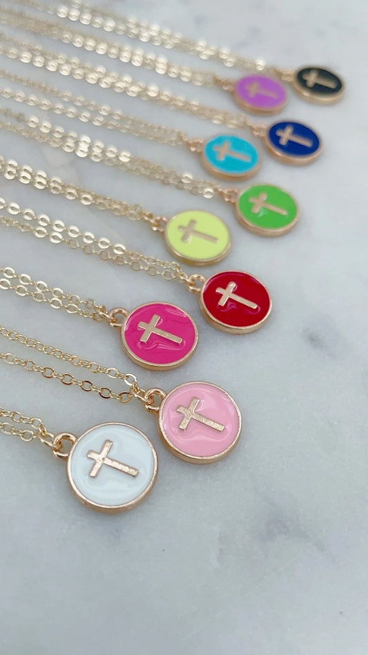 Color Filled Cross Gold Necklace