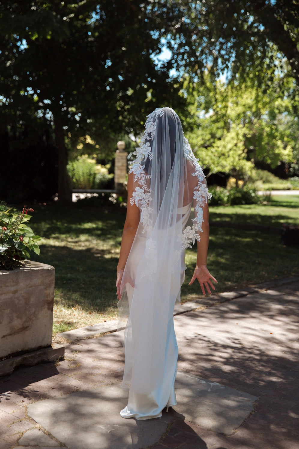 Large Floral Embroidered Waltz Length Veil