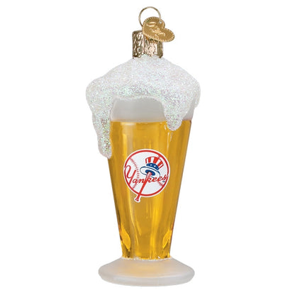 Yankees Glass of Beer Blown Glass Ornament