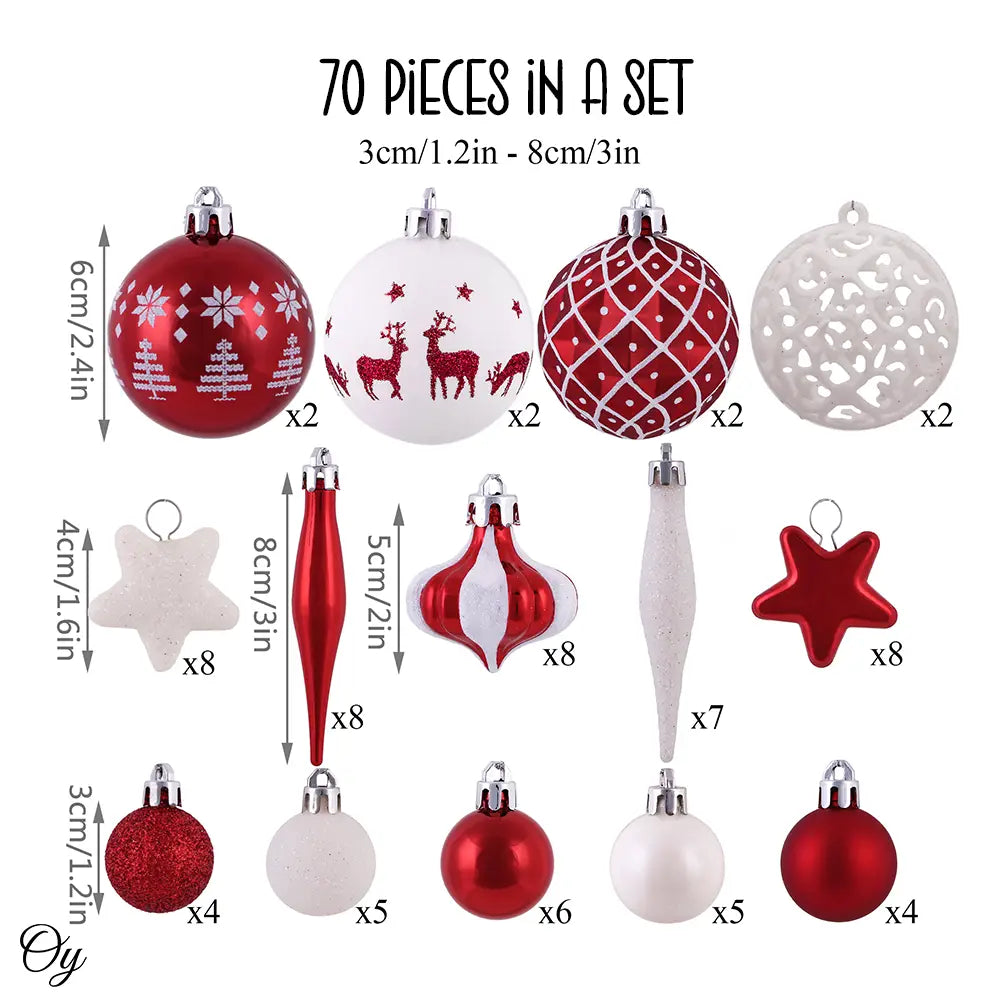 Red and White Christmas 70 pc Ornament Set