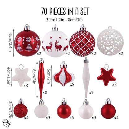 Red and White Christmas 70 pc Ornament Set