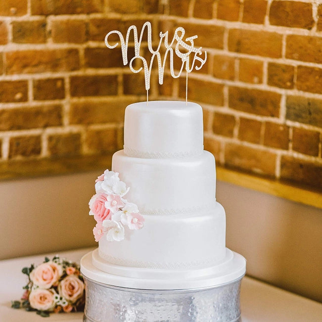 Mr & Mrs Cursive Gold Crystal Cake Topper