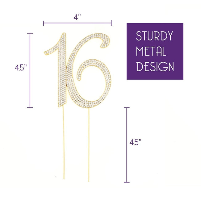 Sweet Sixteen 16 Gold Crystal Cake Topper